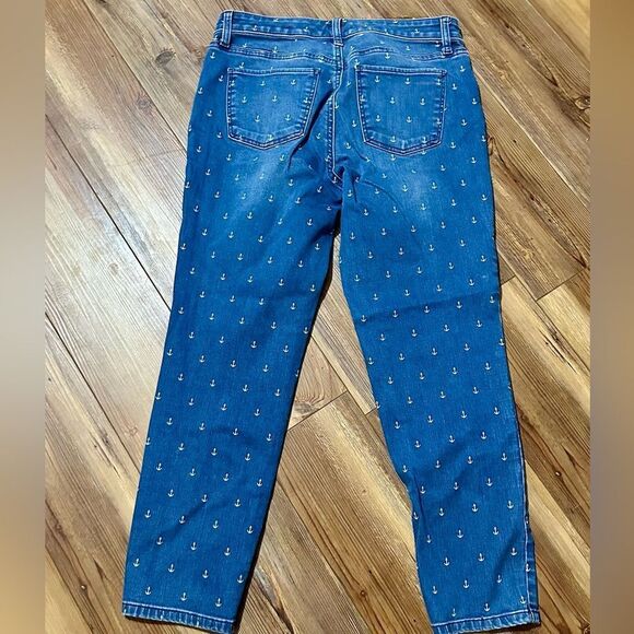 Women's Blue Nautical Anchor Print Jeans - Picture 3 of 6